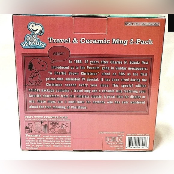 PEANUTS CHRISTMAS SNOOPY TRAVEL MUG & CERAMIC MUG SET CHARLIE BROWN  VTG 2012 - Picture 2 of 2